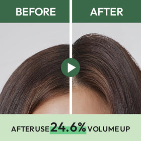 AMOS PROFESSIONAL before and after image showing reduced oily roots and shine