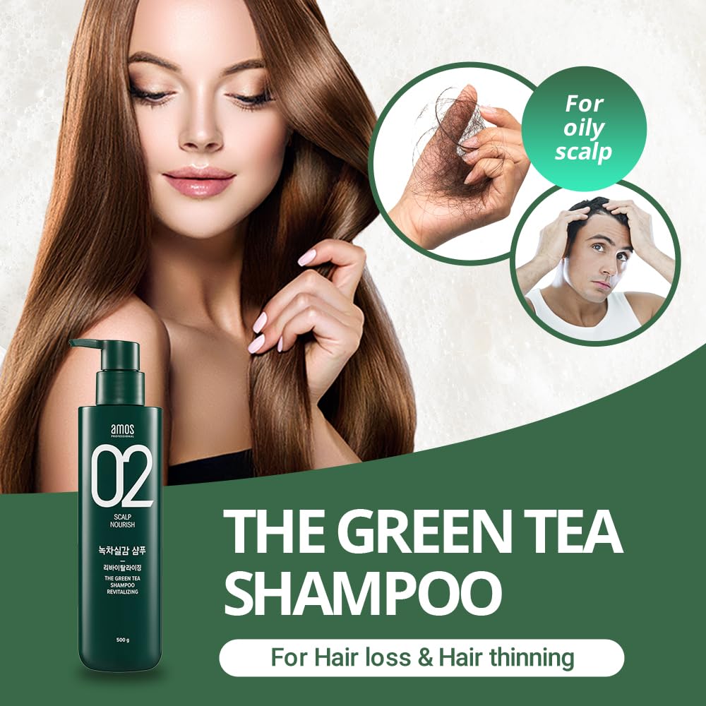 AMOS PROFESSIONAL label close-up illustrating green tea and ingredient clarity