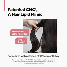 AMOS PROFESSIONAL before and after hair showing reduced frizz and enhanced shine