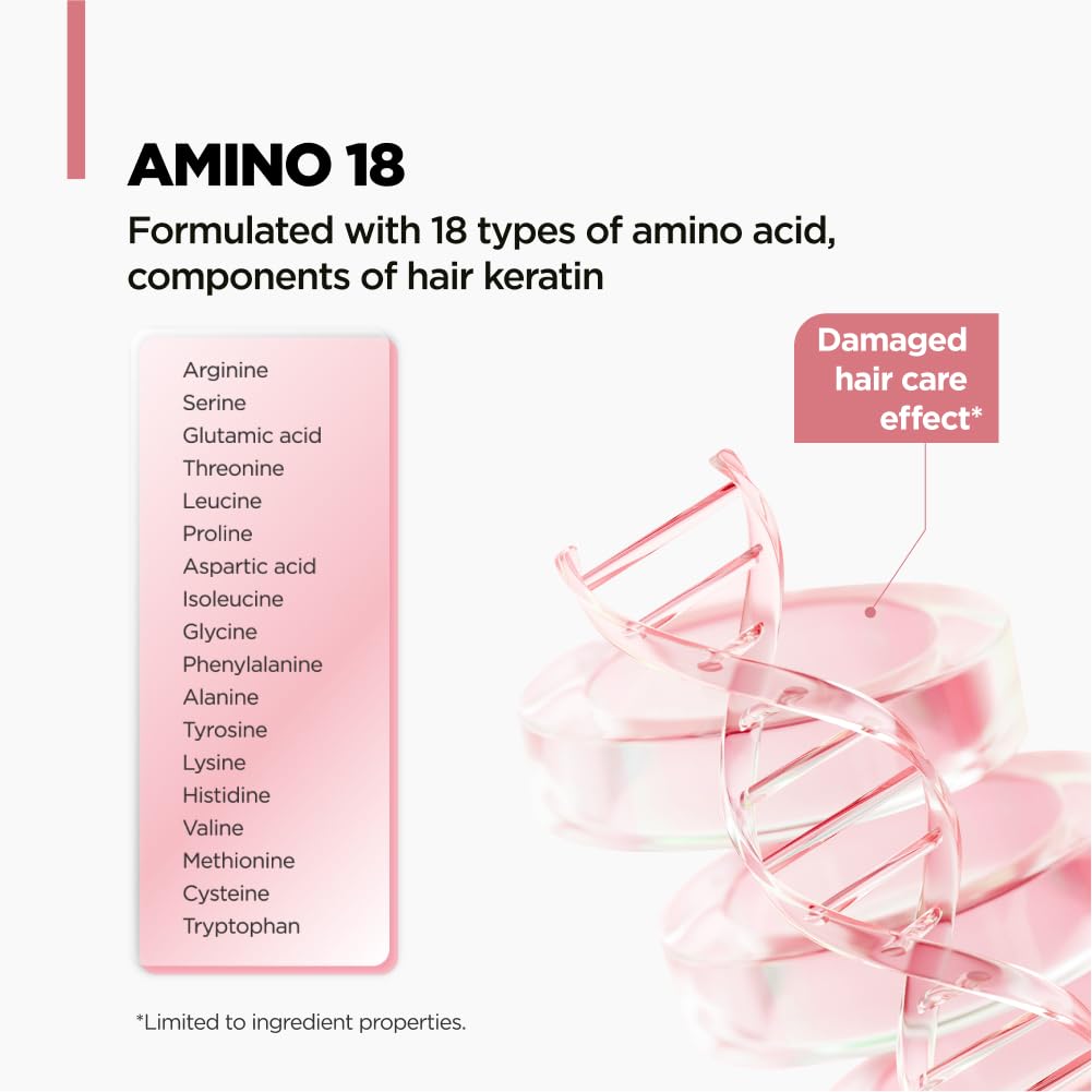AMOS PROFESSIONAL product label close-up highlighting Amino 18 and CMC patent ingredients
