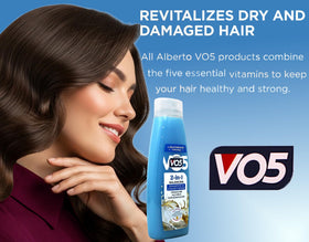 AMOTAOS Alberto VO5 label close-up showing ingredients and usage benefit