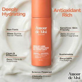 Amour De Moi cream on hand showing absorbency and quick layering benefit
