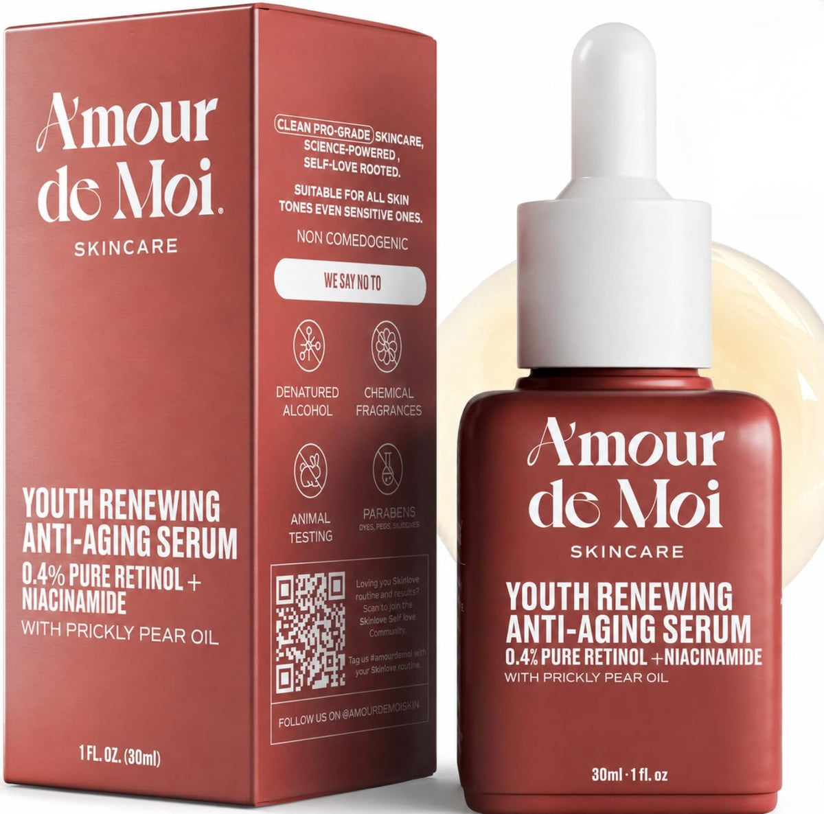 Amour De Moi front bottle view showing clean packaging and product benefit
