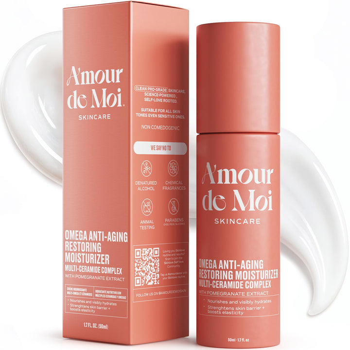 Amour De Moi front jar showing label and compact size for daily barrier support