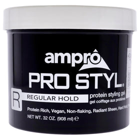 AmPro Pro Styl front packaging shows label and 32 oz tub for clear product ID and storage benefit