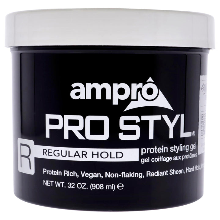 AmPro Pro Styl front packaging shows label and 32 oz tub for clear product ID and storage benefit