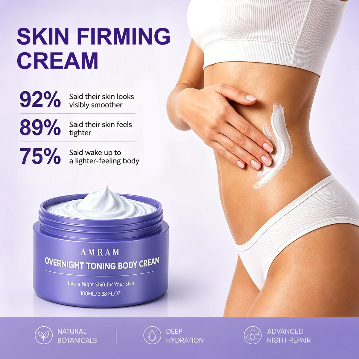 AMRAM on bathroom shelf in nighttime setting signaling easy evening routine benefit