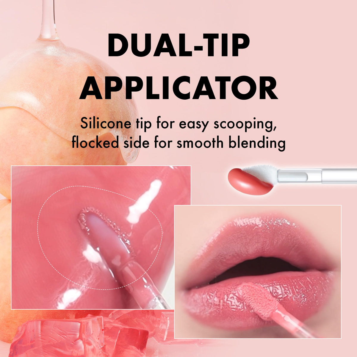 Amuse layered over lipstick showing added shine and depth