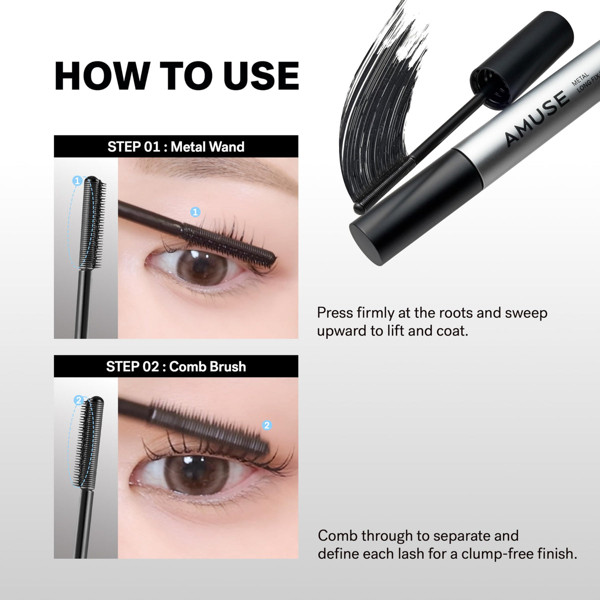 Amuse lifestyle shot of model wearing mascara for all-day wear