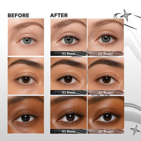 Amuse mascara next to ruler showing compact travel-friendly size