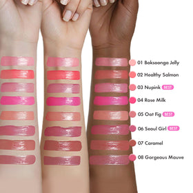 Amuse before and after lips showing color payoff and hydration