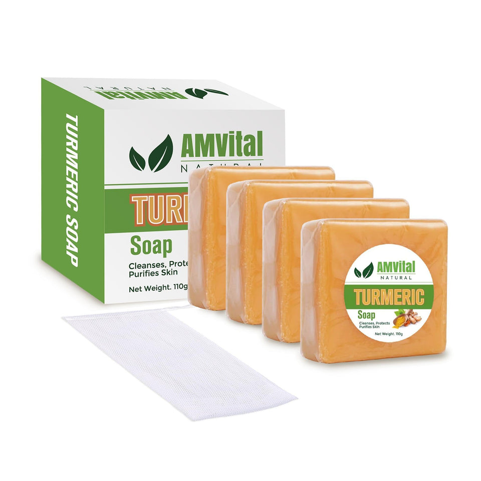 AMVital front packaging view showing natural turmeric soap and clear branding benefit clarity