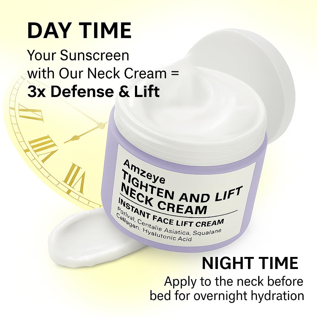 AMZEYE application demo of cream smoothed upward on neck for lifting effect