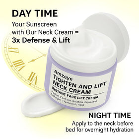 AMZEYE application demo of cream smoothed upward on neck for lifting effect