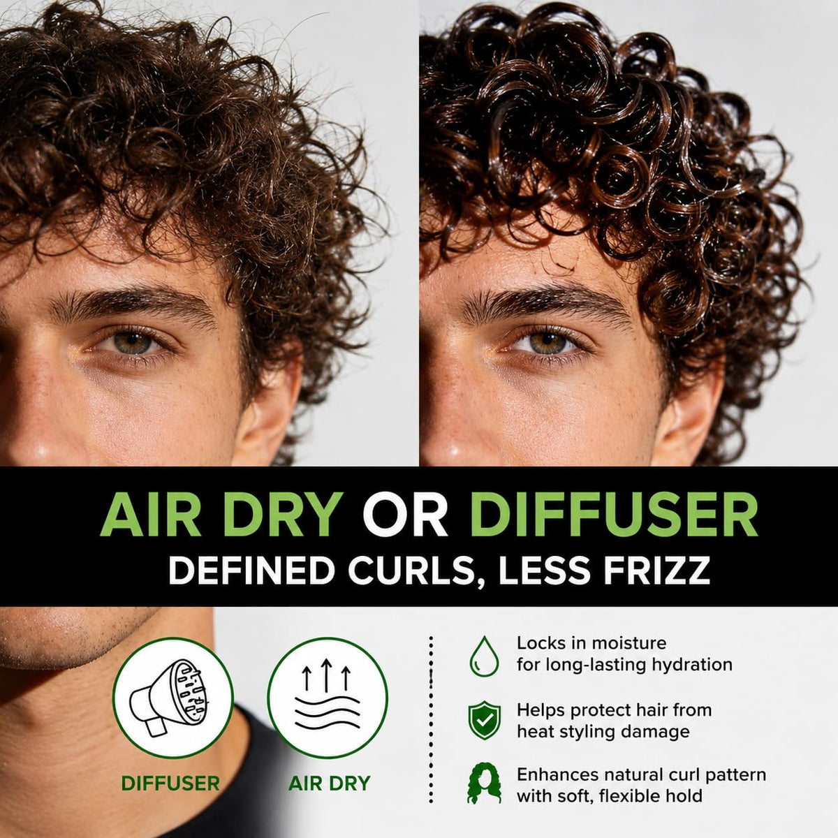 AN BAILIHUA applied to damp hair demonstrating curl definition benefits