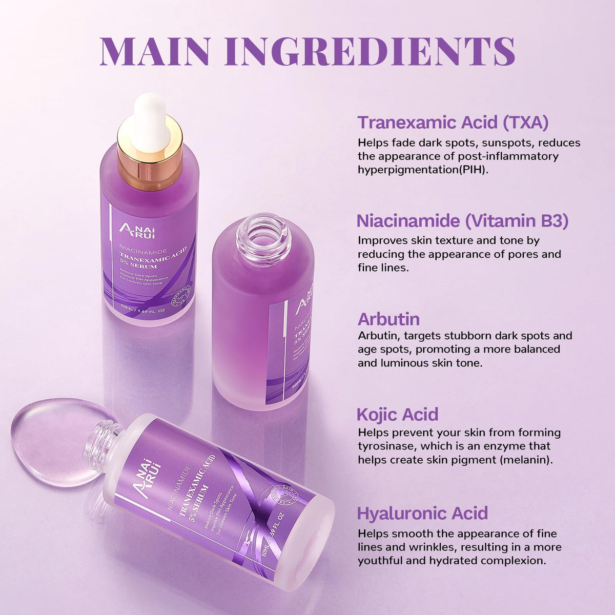 ANAI RUI dropper dispensing serum highlighting precise application benefit