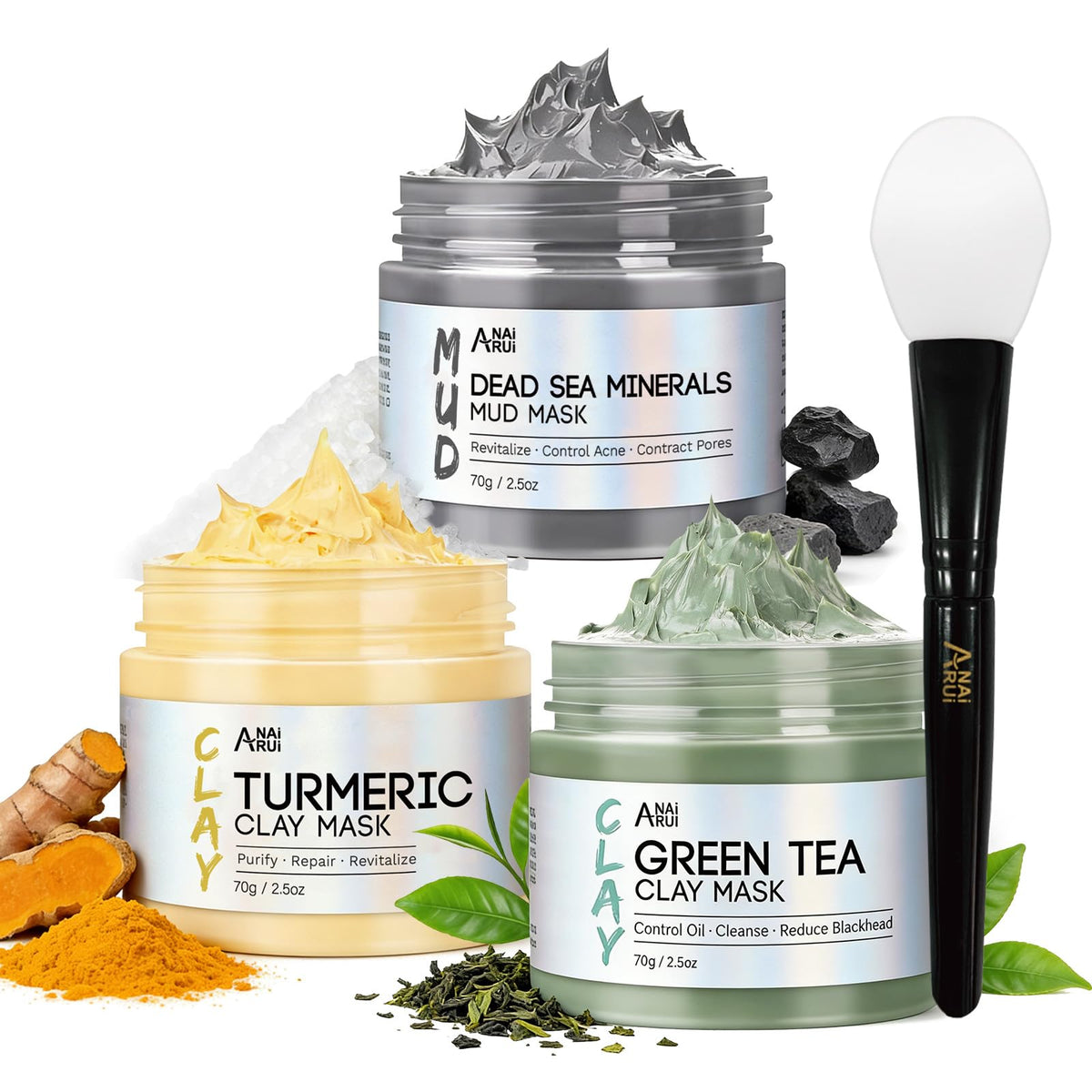 ANAI RUI front packaging of three mask tubes showing contents and benefits