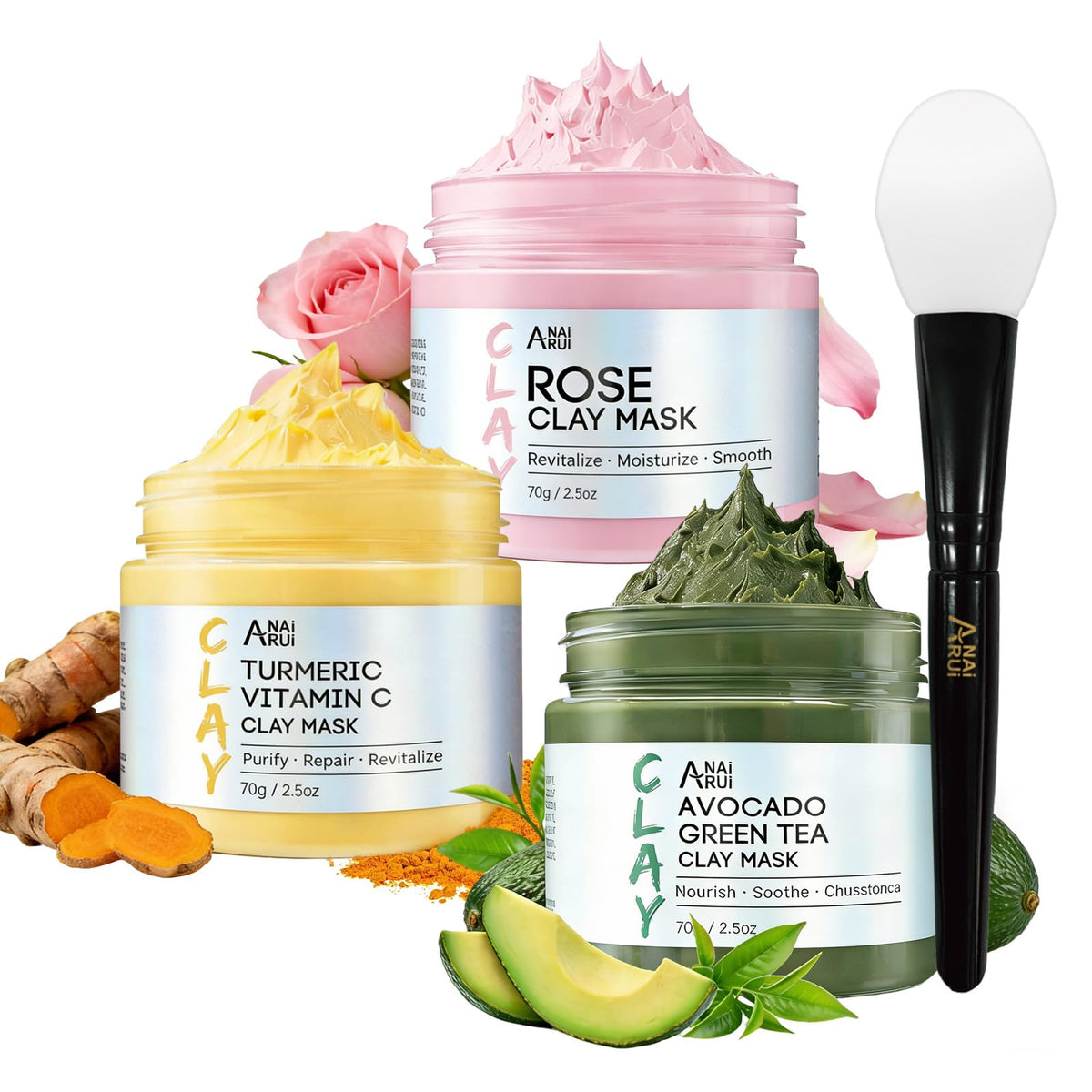 ANAI RUI front packaging trio showing three masks and brush for convenient spa treatments