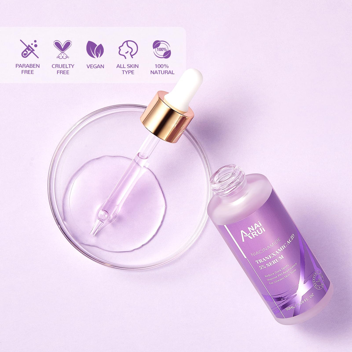 ANAI RUI bottle on bathroom shelf showing routine compatibility benefit