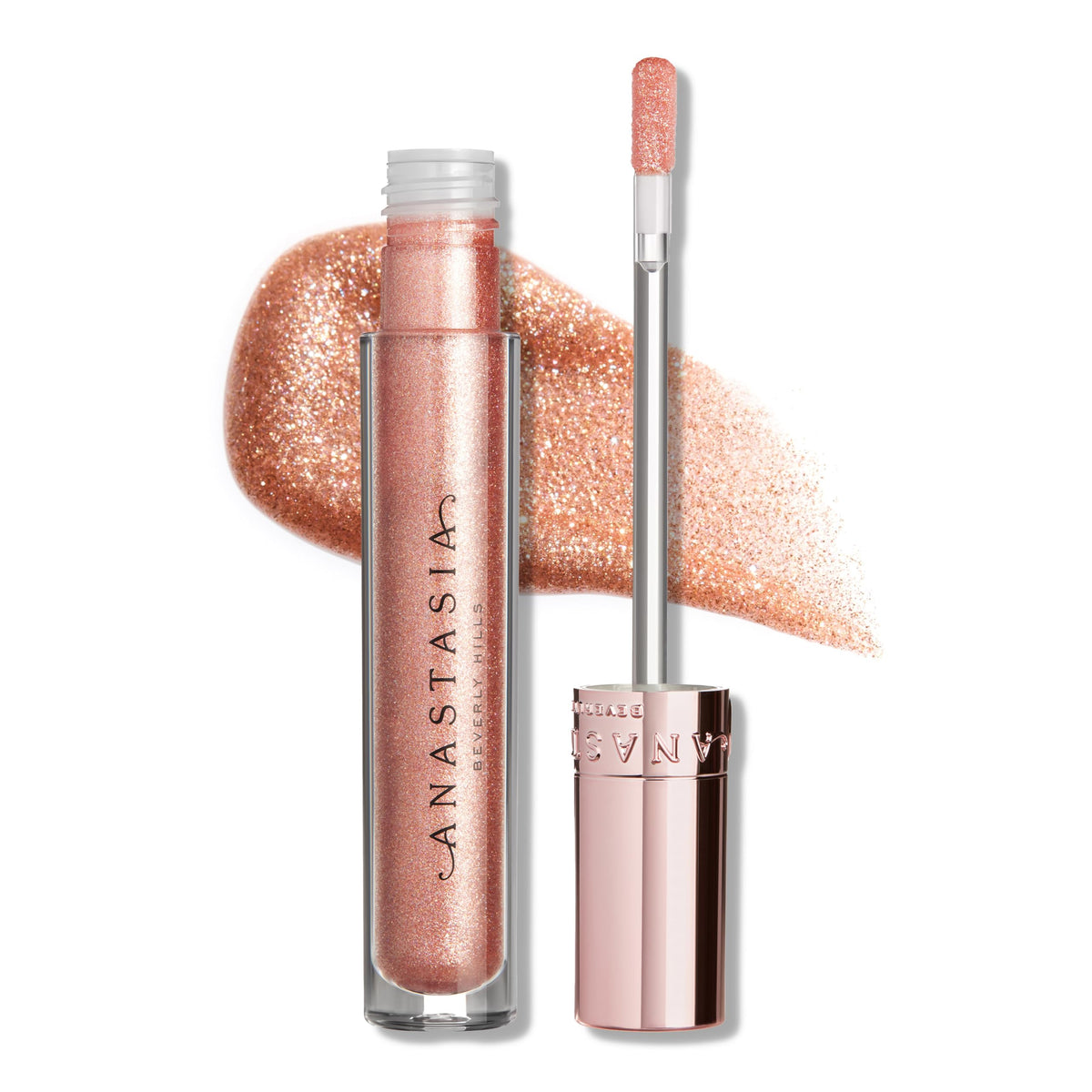 Anastasia Beverly Hills front packaging showing Amber Sparkle gloss and mirror-like shine