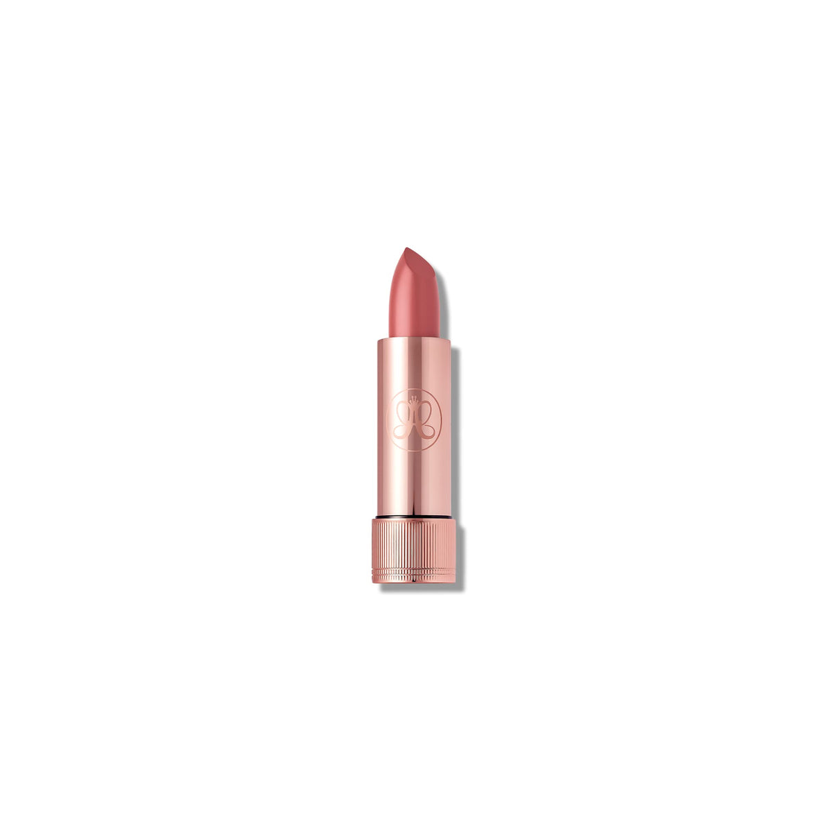Anastasia Beverly Hills Satin Lipstick front packaging showing Dusty Rose and product benefit