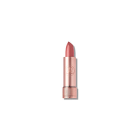 Anastasia Beverly Hills Satin Lipstick front packaging showing Dusty Rose and product benefit
