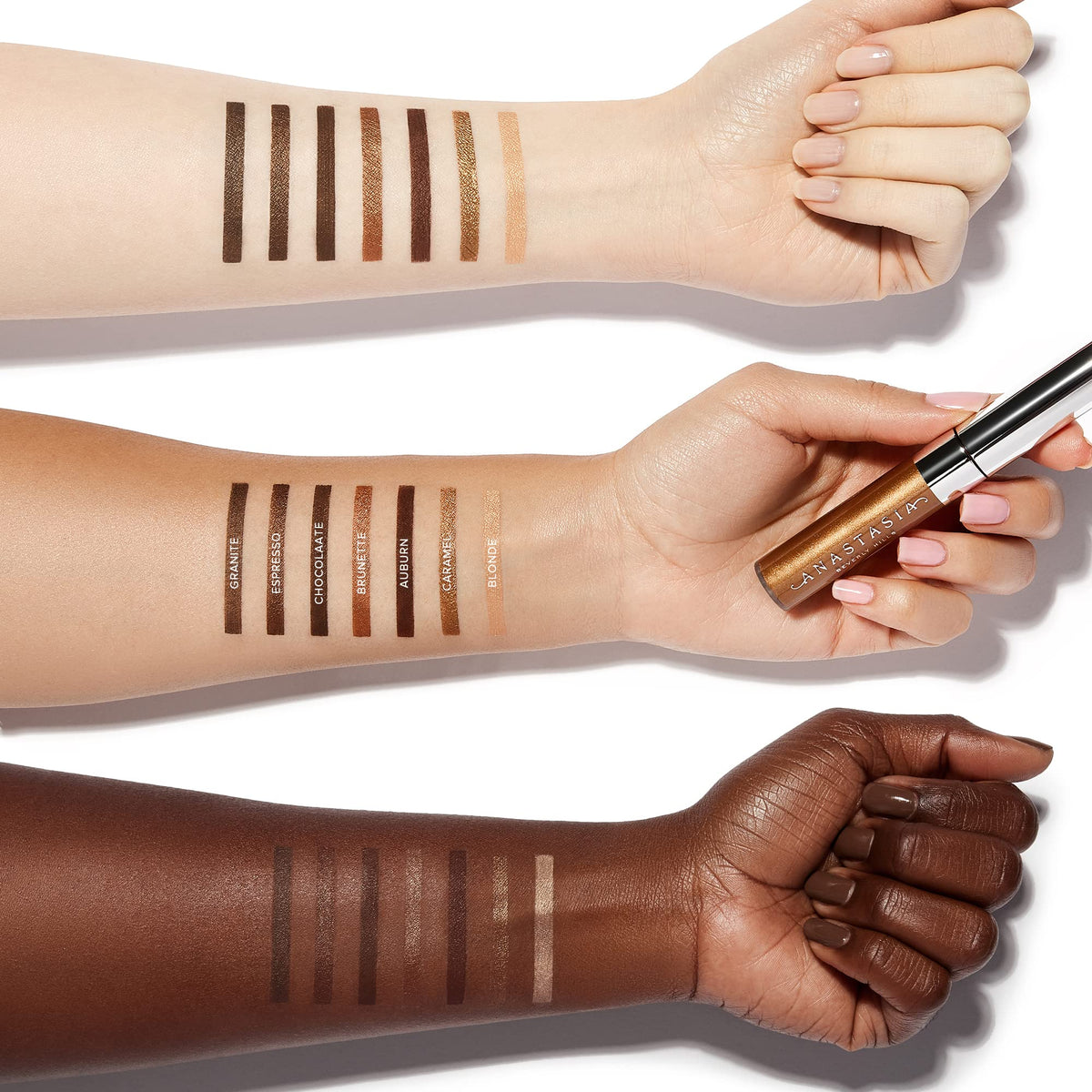 Anastasia Beverly Hills applied on model brows showing natural matte finish and dimension benefit