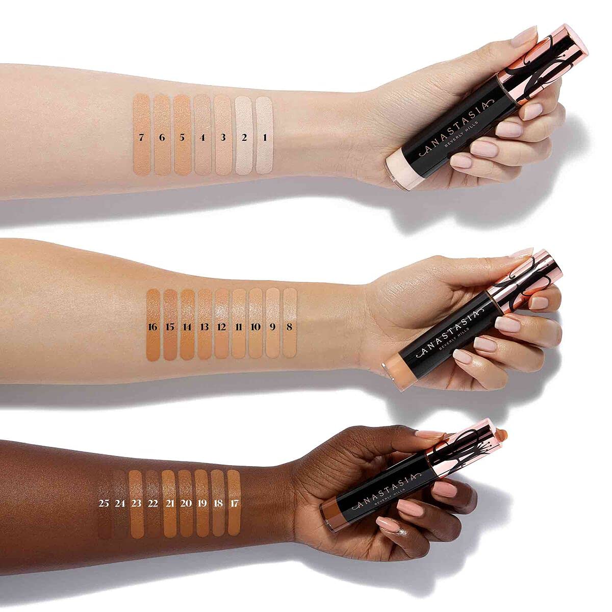 Anastasia Beverly Hills concealer applied under eye shows brightening effect and crease-resistant benefit