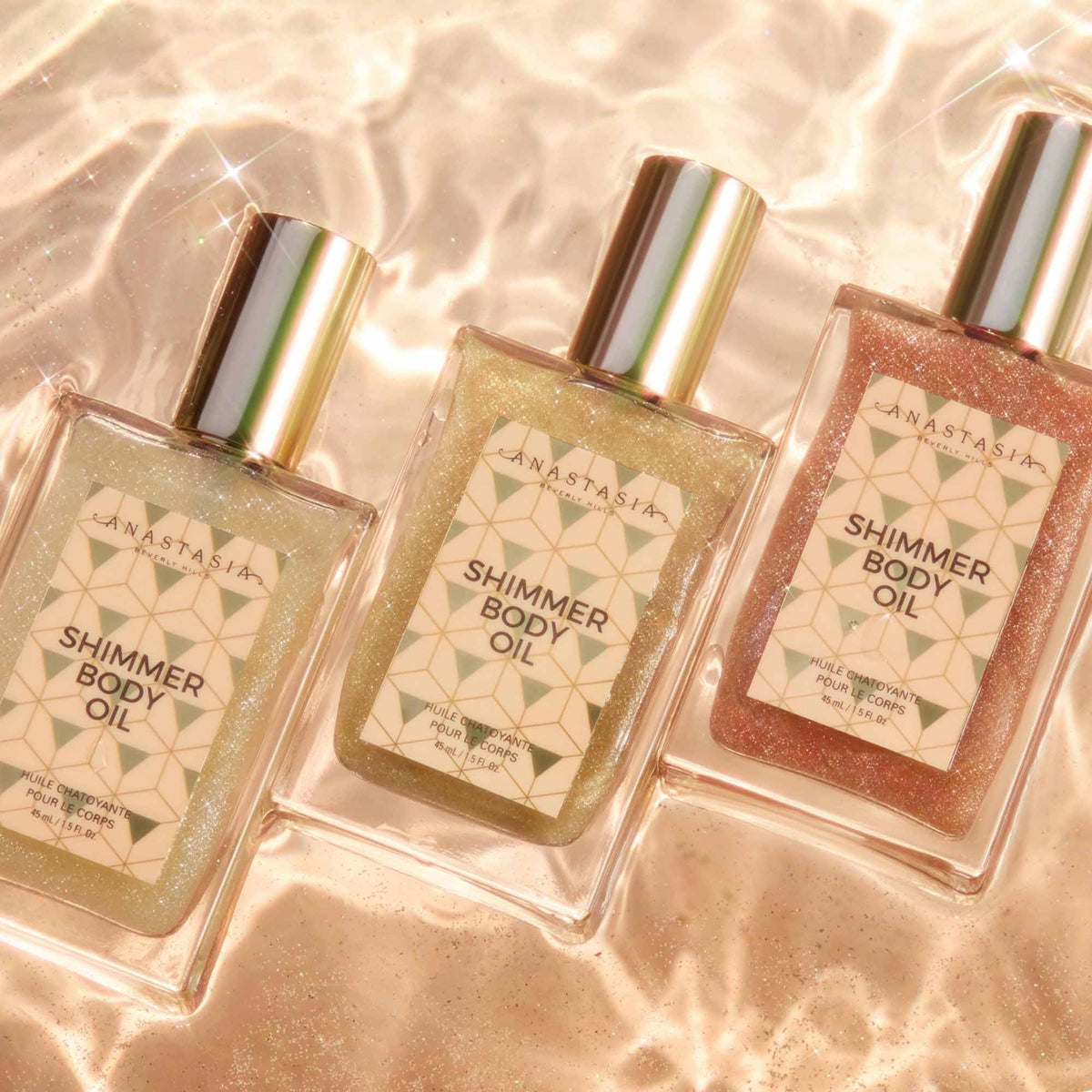 Anastasia Beverly Hills bottle in beach lifestyle scene evoking tropical coconut-vanilla scent