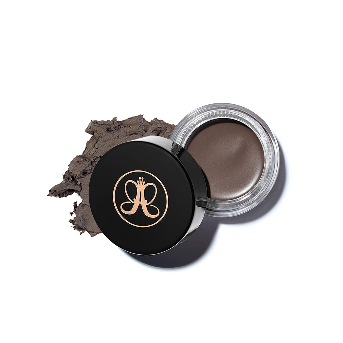 Anastasia Beverly Hills jar front showing product and taupe shade benefit
