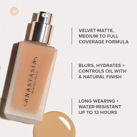Anastasia Beverly Hills application with sponge achieving even, full coverage benefit