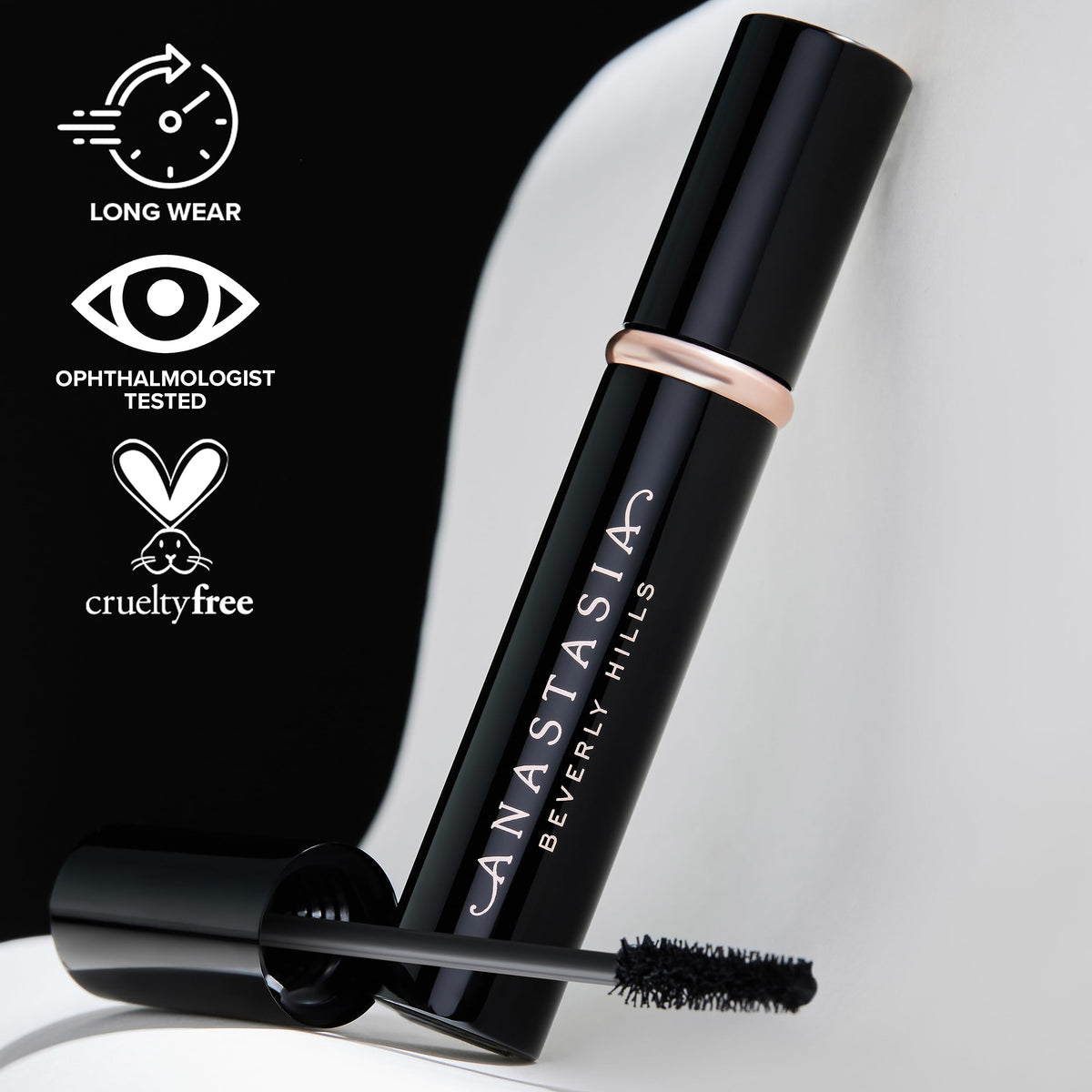 Anastasia Beverly Hills Lash Sculpt before and after lashes showing lifted, lengthened effect