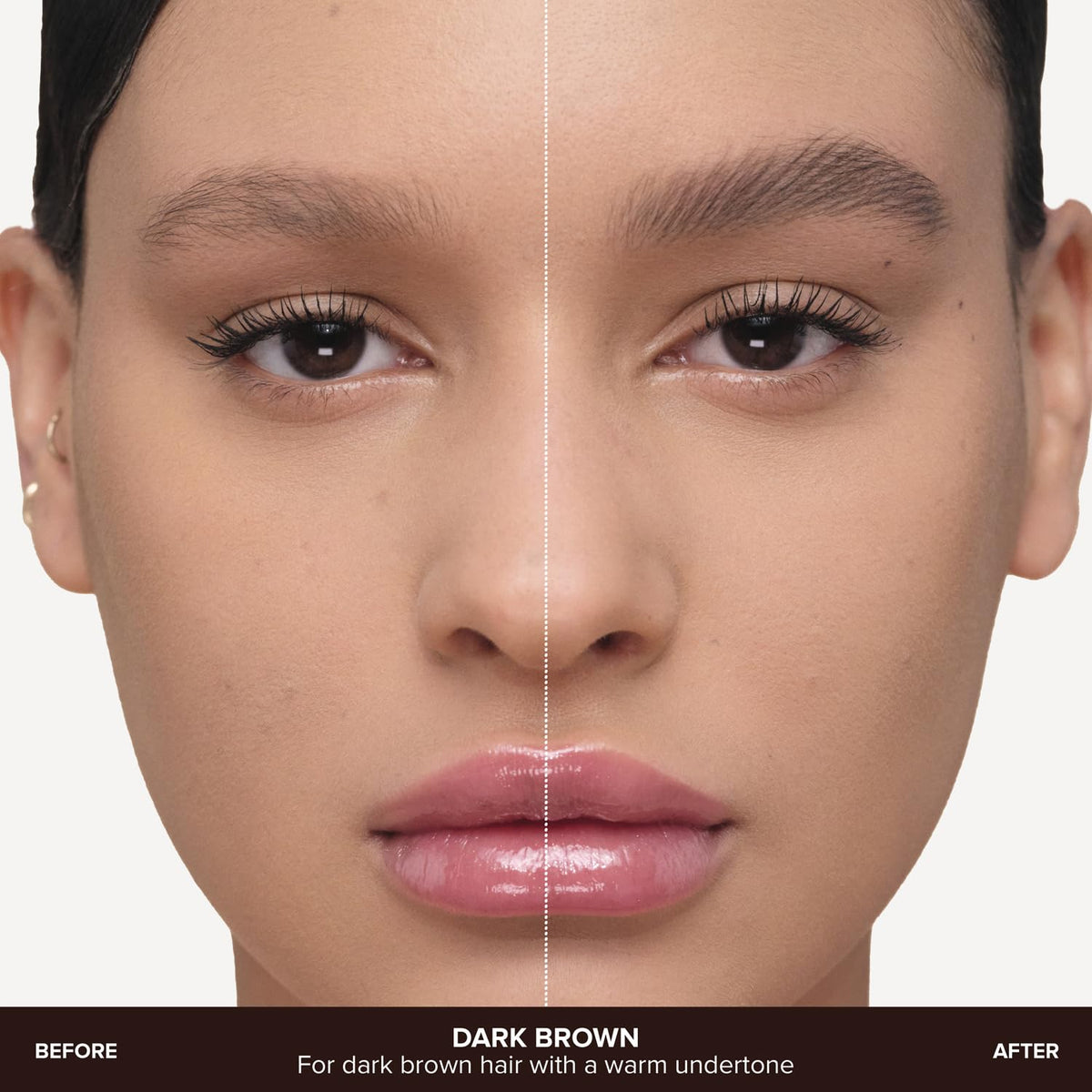 Anastasia Beverly Hills before and after brows showing fuller definition