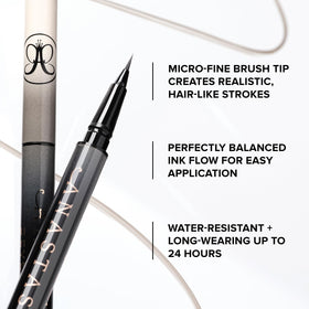 Anastasia Beverly Hills pen in use drawing tiny strokes at brow front for natural fullness