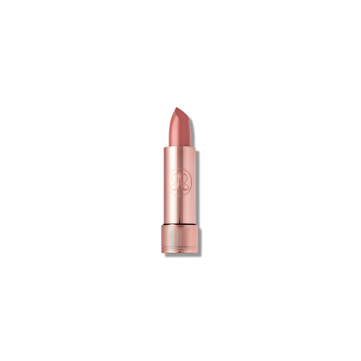 Anastasia Beverly Hills satin lipstick front packaging showing taupe beige and precise bullet for easy application