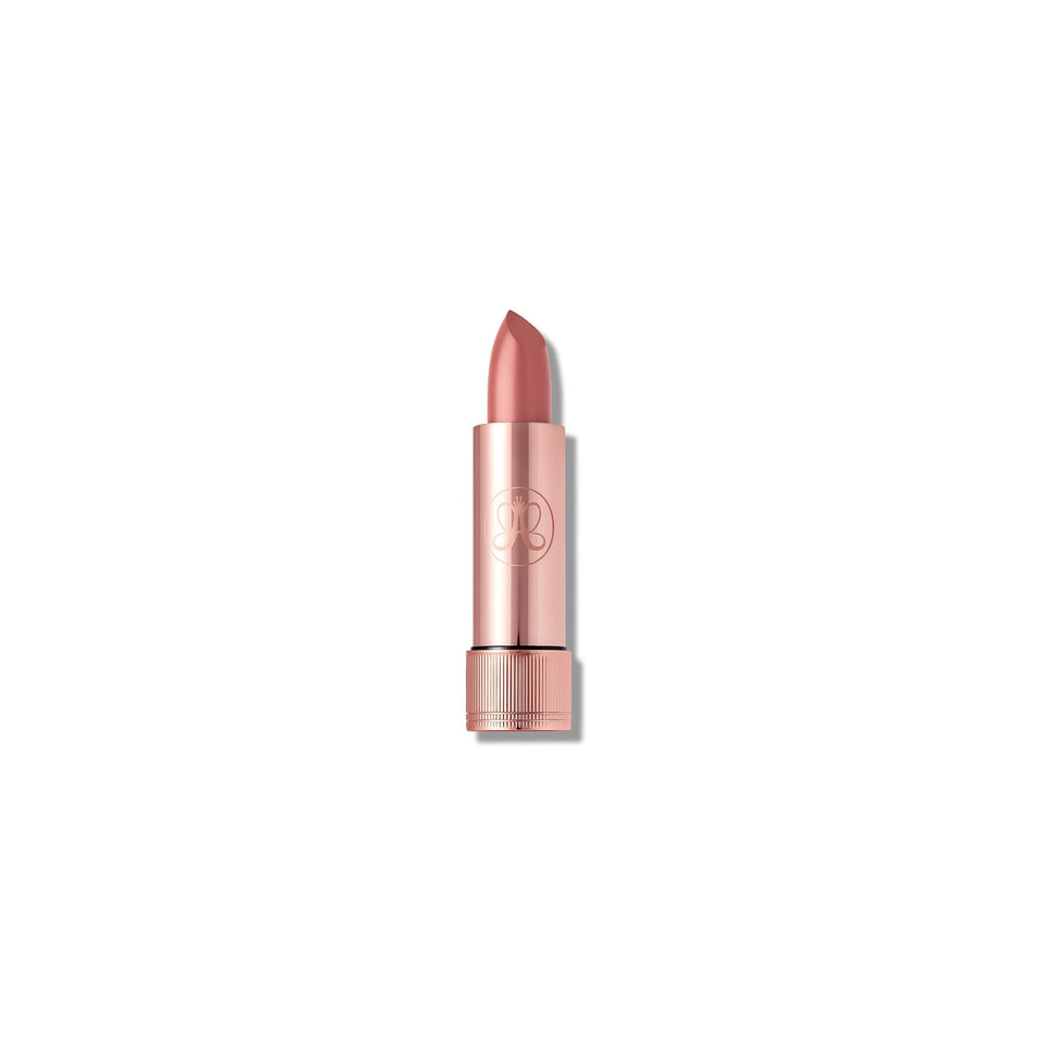 Anastasia Beverly Hills satin lipstick front packaging showing taupe beige and precise bullet for easy application
