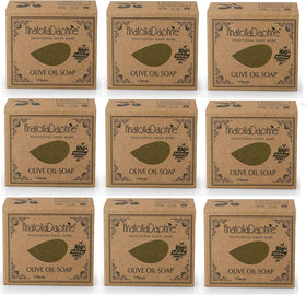 AnatoliaDaphne front packaging showing nine natural olive oil bars and clear labeling benefit pure ingredients