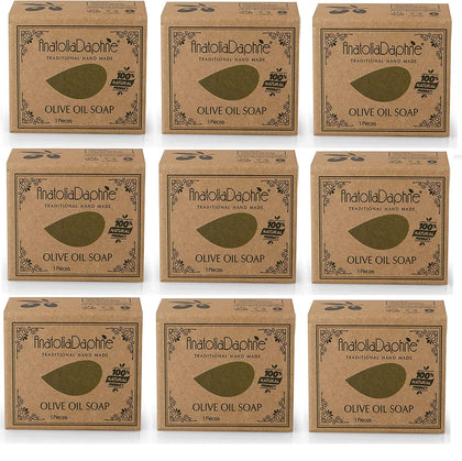 AnatoliaDaphne front packaging showing nine natural olive oil bars and clear labeling benefit pure ingredients