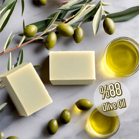 AnatoliaDaphne raw olives and oils beside bars illustrating Mediterranean sourcing and simple ingredients benefit