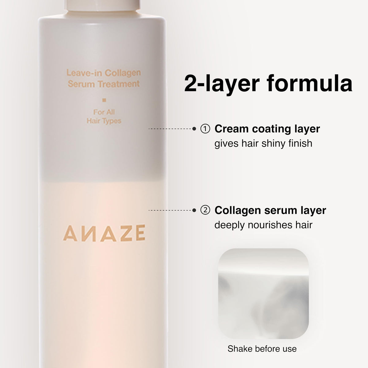 ANAZE mist applied to a hair strand for instant detangling and slip