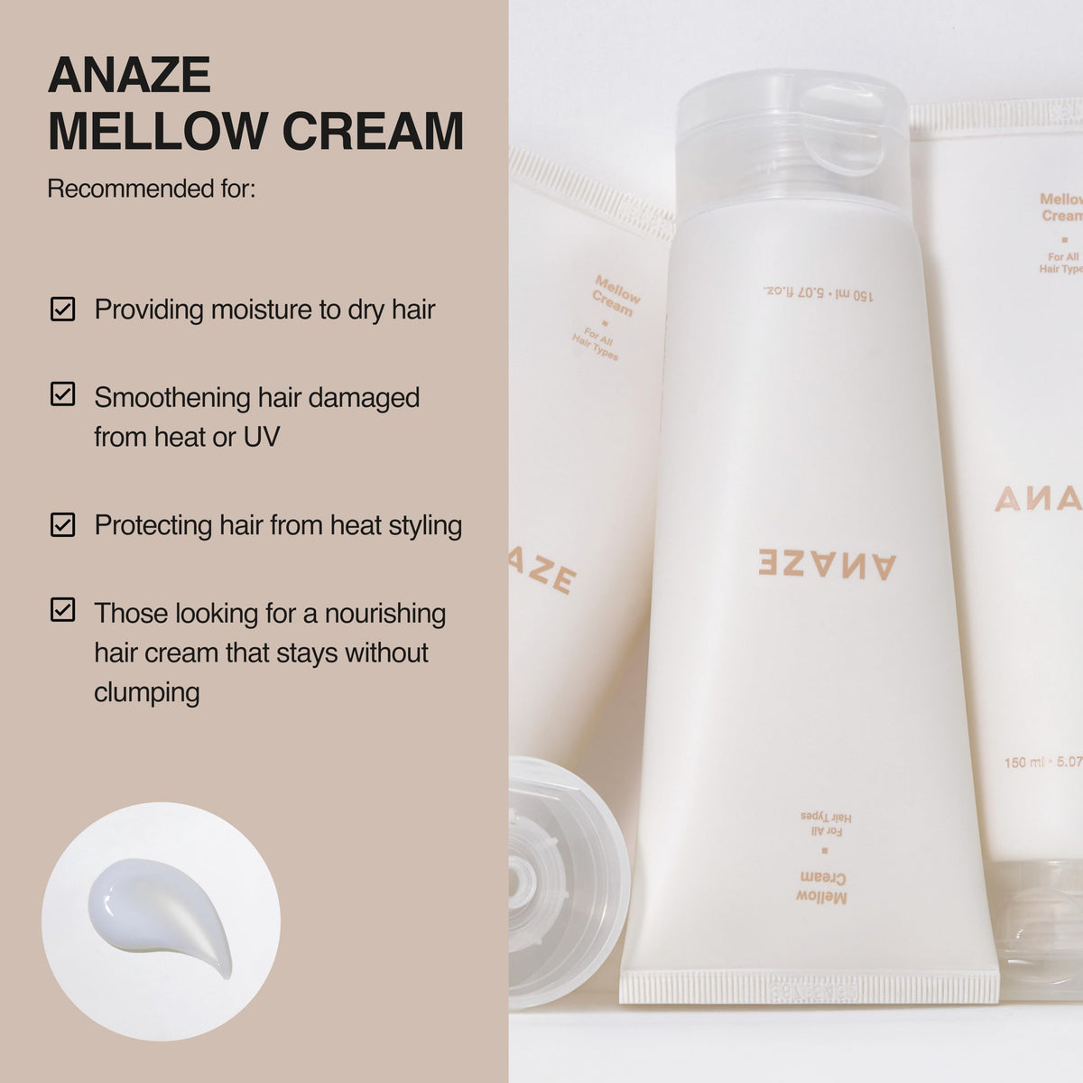 ANAZE pump dispensing cream highlighting easy control and no waste