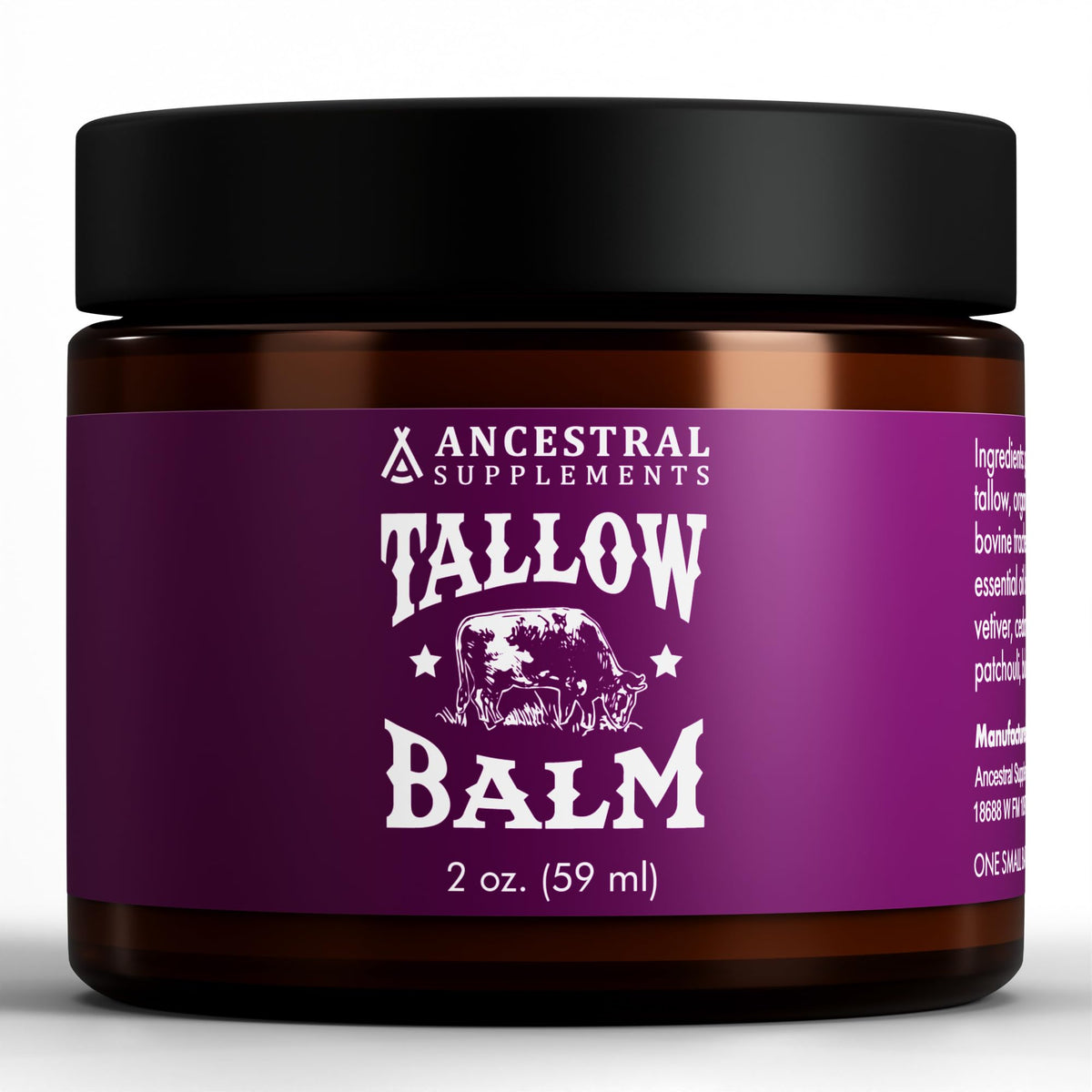 Ancestral Supplements jar front view showing branding and compact design benefit