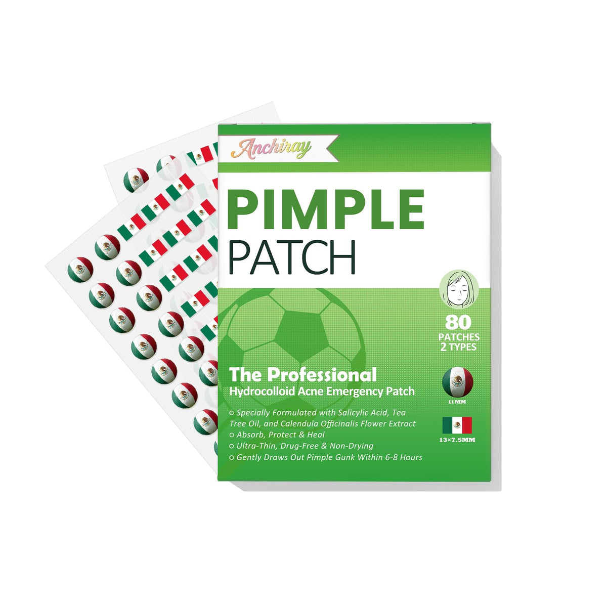 Anchiray front packaging showing Mexico flag and soccer designs for festive protection