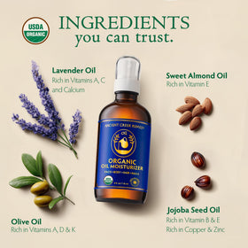 Ancient Greek Remedy massaging body oil onto towel-damp skin for lasting softness