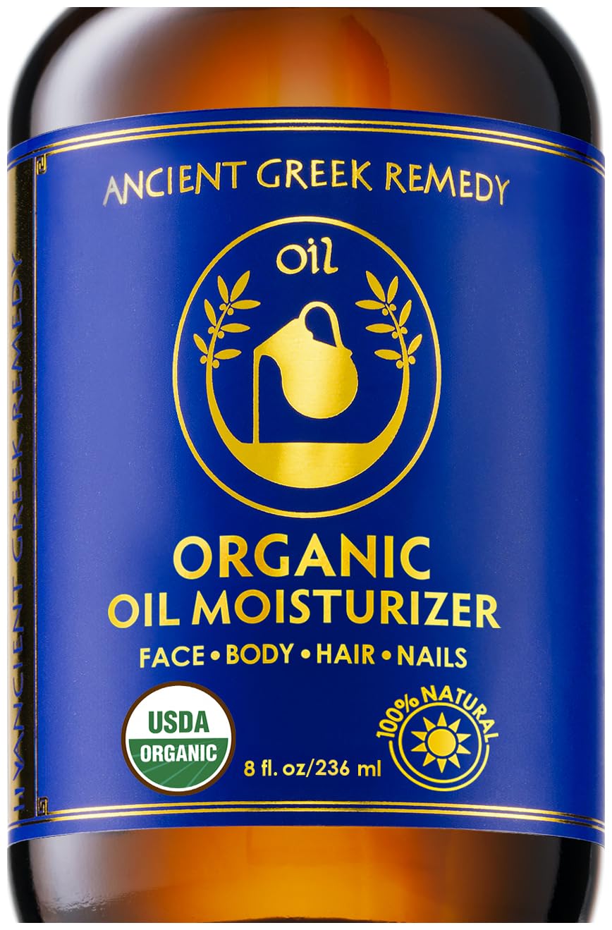 Ancient Greek Remedy bottle front showing clean organic packaging and moisturizing benefit