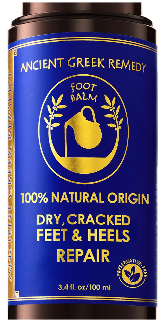 Ancient Greek Remedy front jar showing packaging and organic foot balm benefits