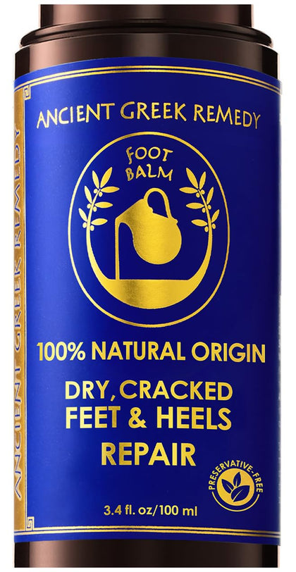 Ancient Greek Remedy front jar showing packaging and organic foot balm benefits