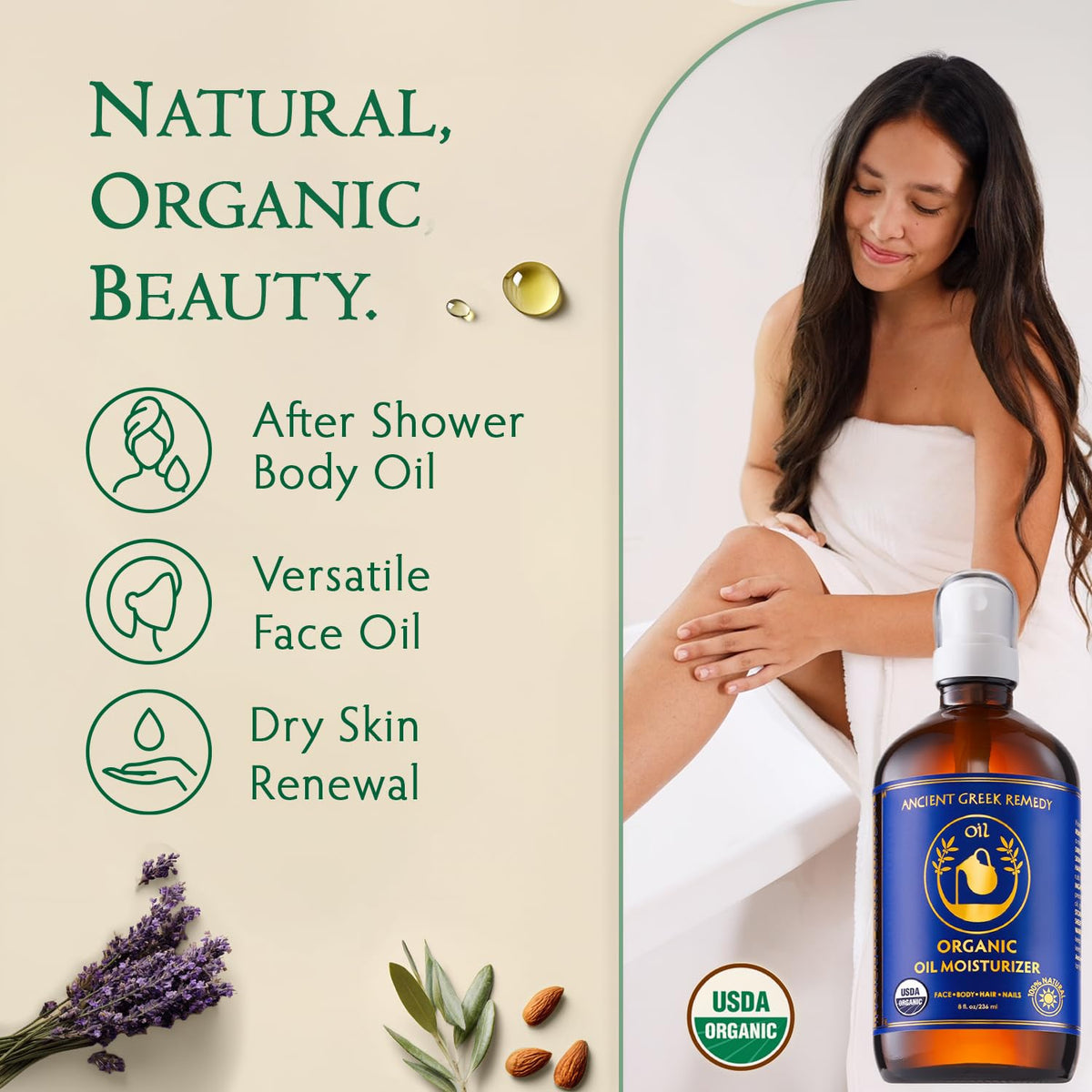 Ancient Greek Remedy oil pouring from dropper highlighting smooth, non-greasy texture