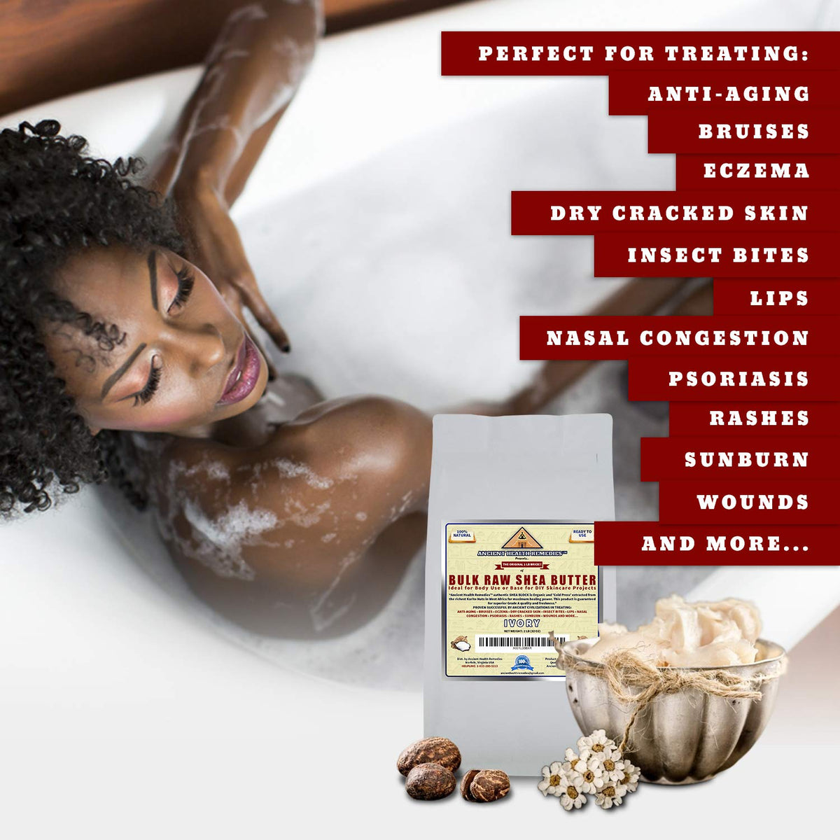 ANCIENT HEALTH REMEDIES close-up of smooth ivory shea butter texture for formulation
