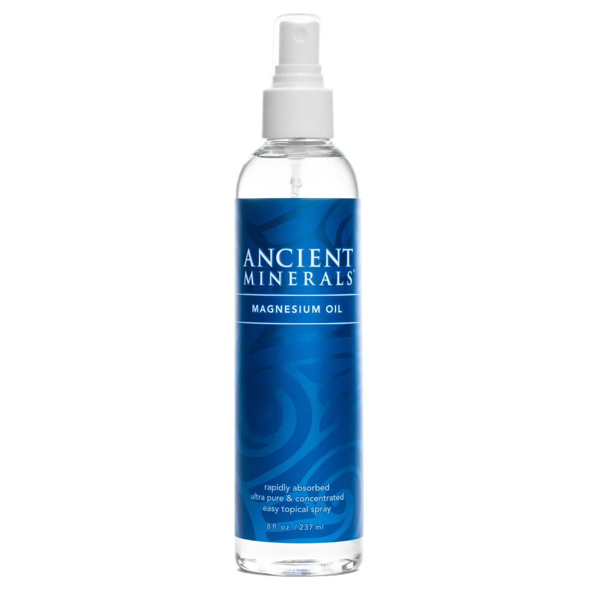 Ancient Minerals front bottle view showing pure spray packaging and clear formula benefits